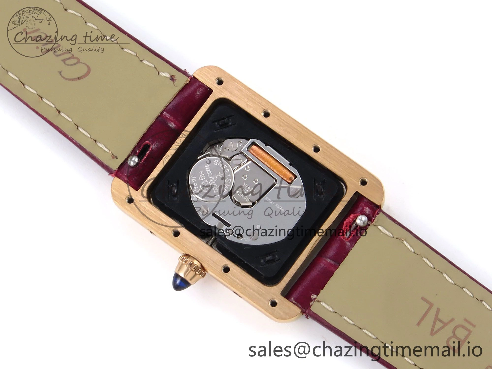 ModernLook Tank Must RG 22mm AF 1:1 Best Edition White Dial Diamonds Bezel on Red Leather Strap Ronda Quartz 5870