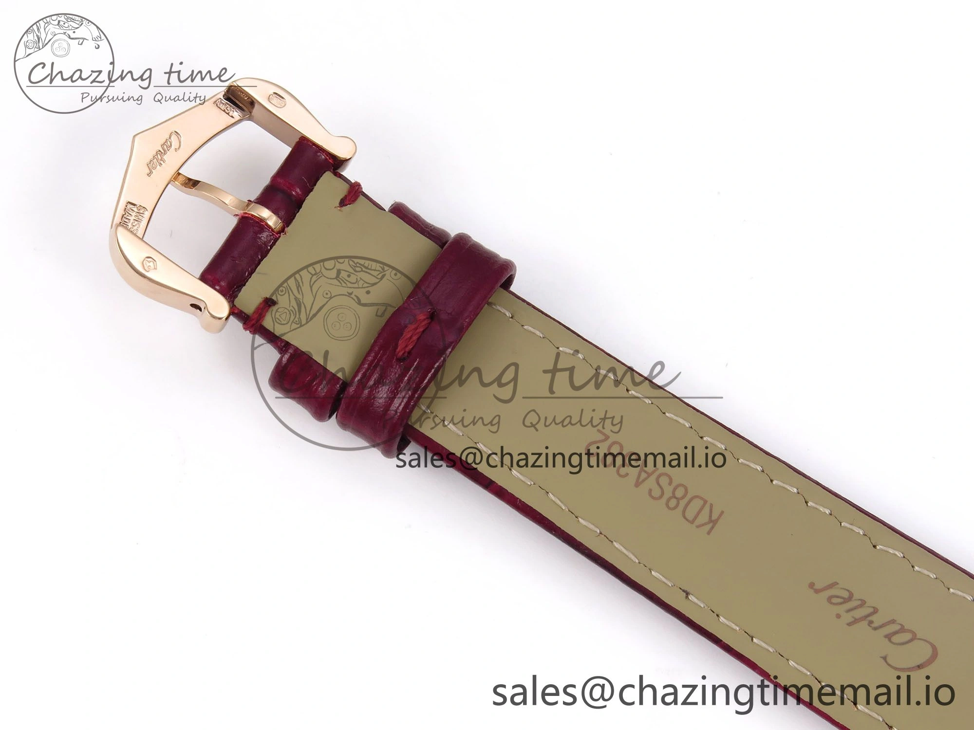 ModernLook Tank Must RG 22mm AF 1:1 Best Edition White Dial Diamonds Bezel on Red Leather Strap Ronda Quartz 5870