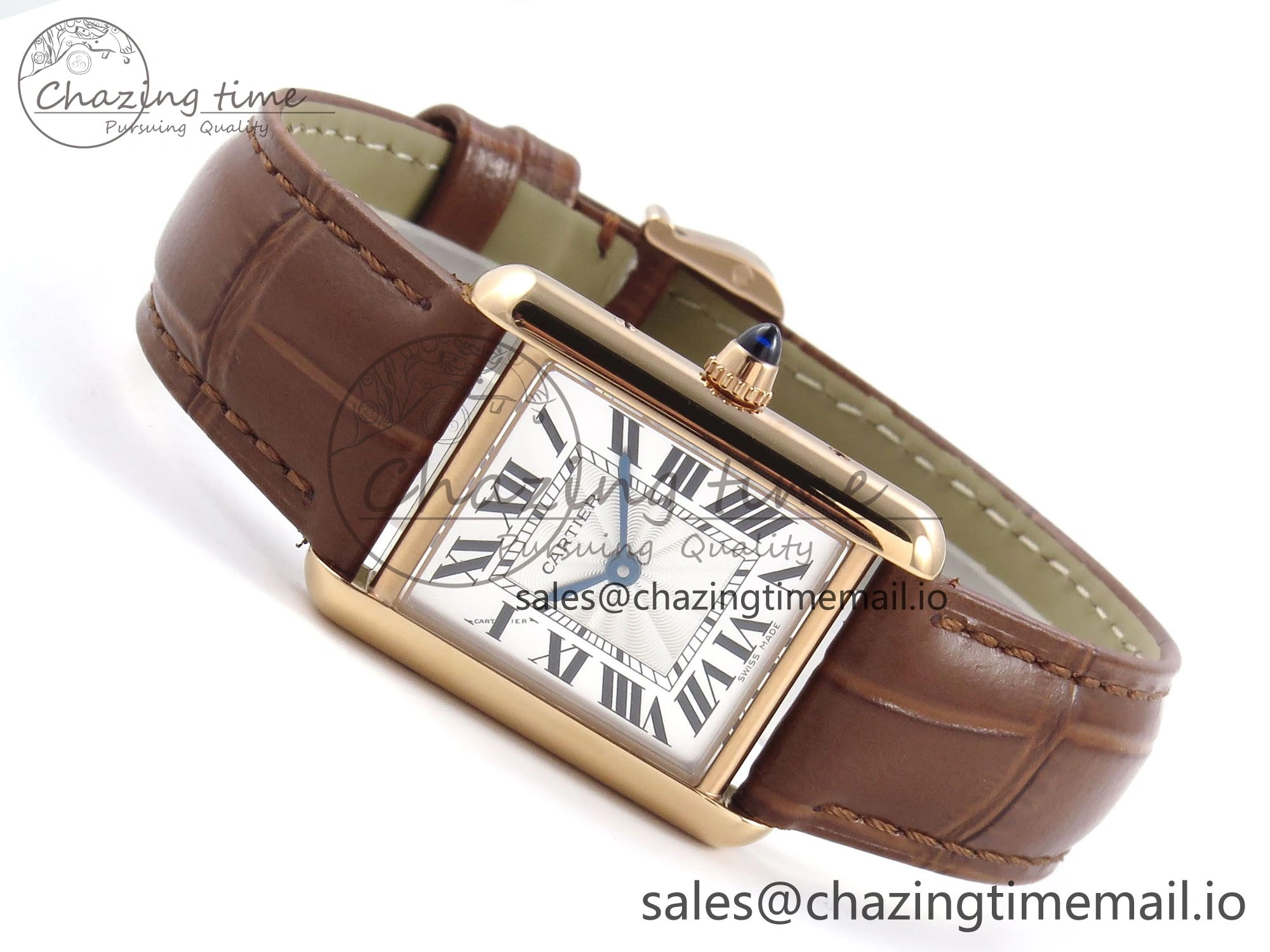 Effortless Tank Must RG 22mm AF 1:1 Best Edition White Dial on Brown Leather Strap Ronda Quartz 5874