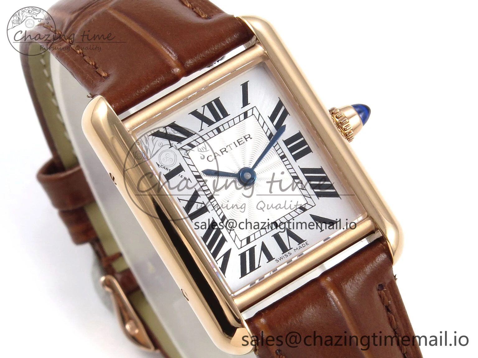 Effortless Tank Must RG 22mm AF 1:1 Best Edition White Dial on Brown Leather Strap Ronda Quartz 5874