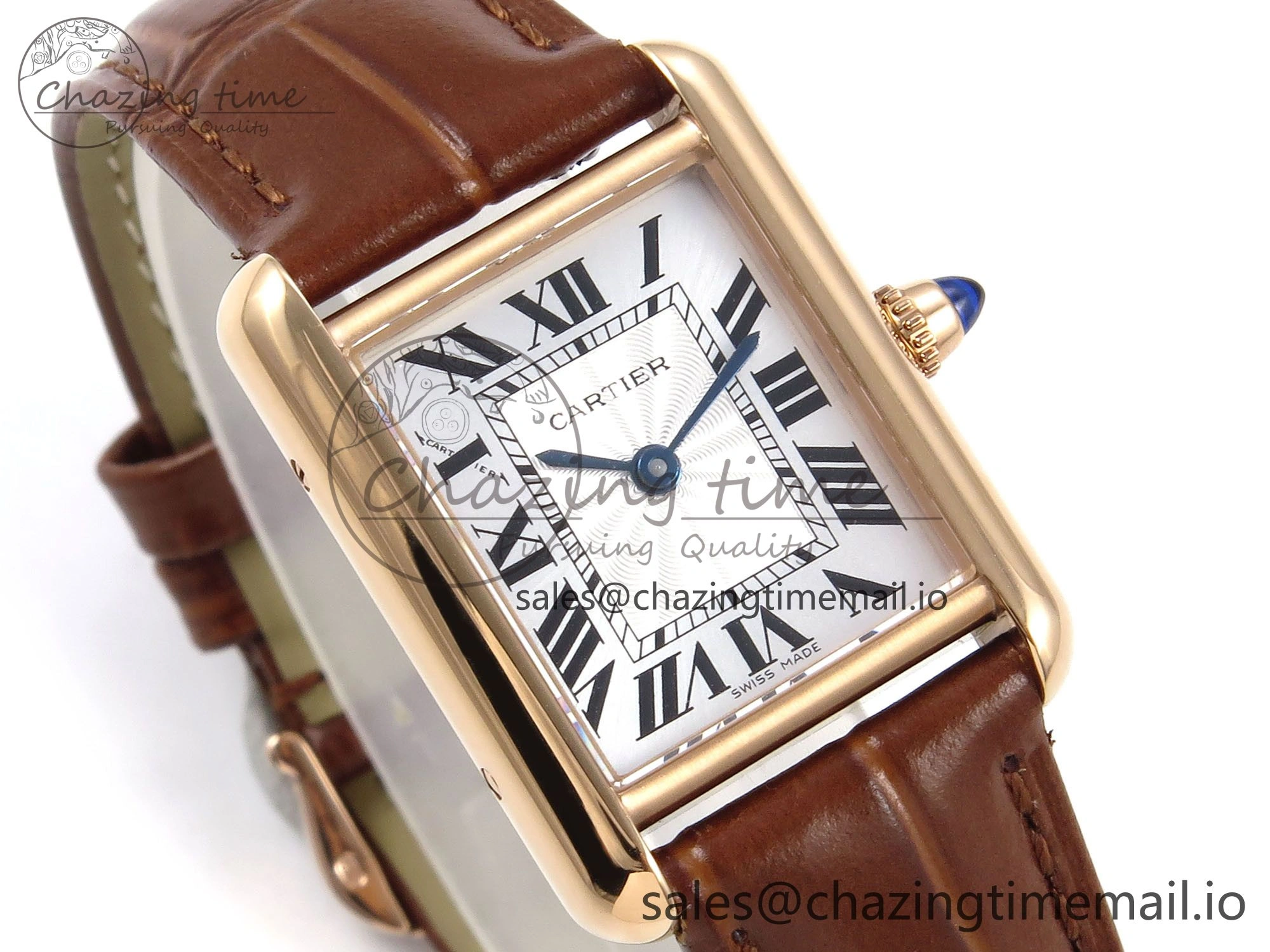 Effortless Tank Must RG 22mm AF 1:1 Best Edition White Dial on Brown Leather Strap Ronda Quartz 5874