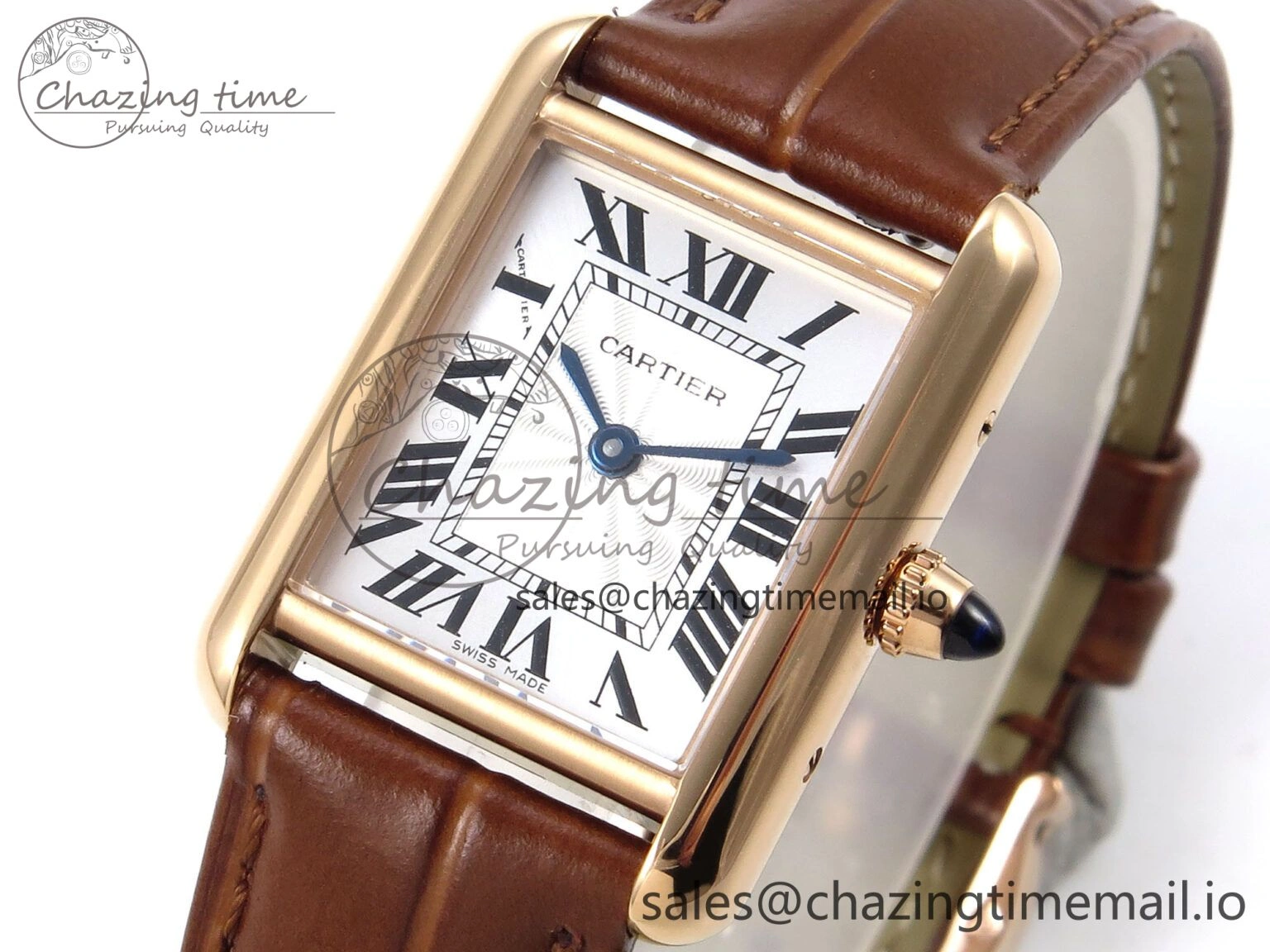 Effortless Tank Must RG 22mm AF 1:1 Best Edition White Dial on Brown Leather Strap Ronda Quartz 5874