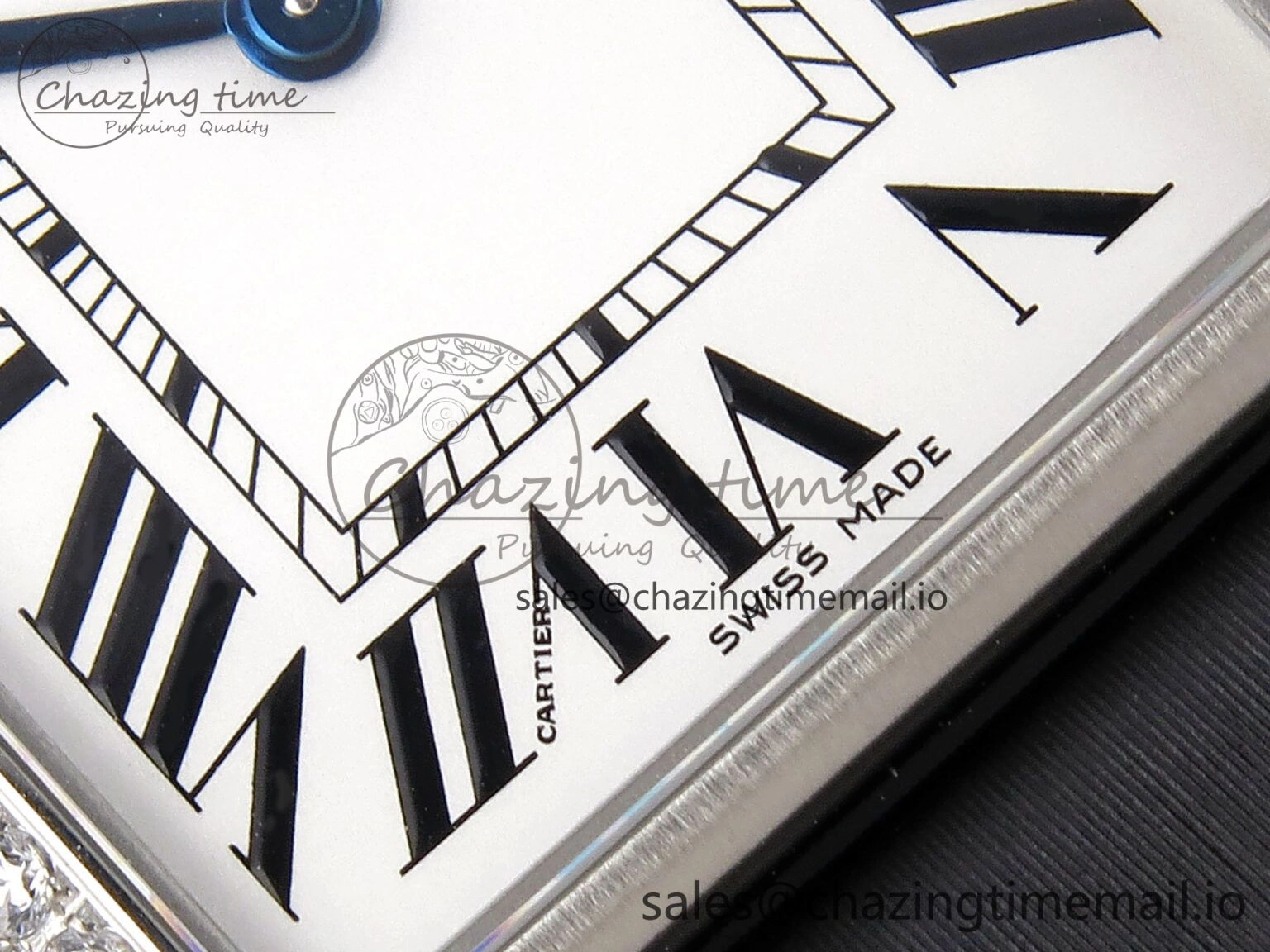 Tank Must SS 25.5mm AF 1:1 Best Edition White Dial Diamonds Bezel on Black Fabric Strap Ronda Quartz Comfortable 5883
