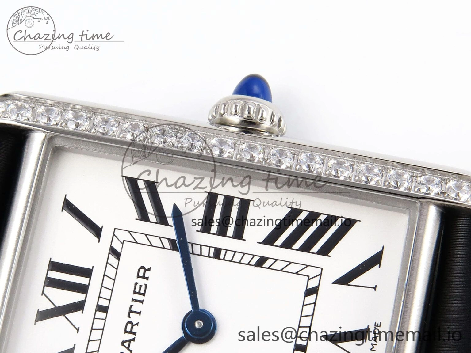 Tank Must SS 25.5mm AF 1:1 Best Edition White Dial Diamonds Bezel on Black Fabric Strap Ronda Quartz Comfortable 5883