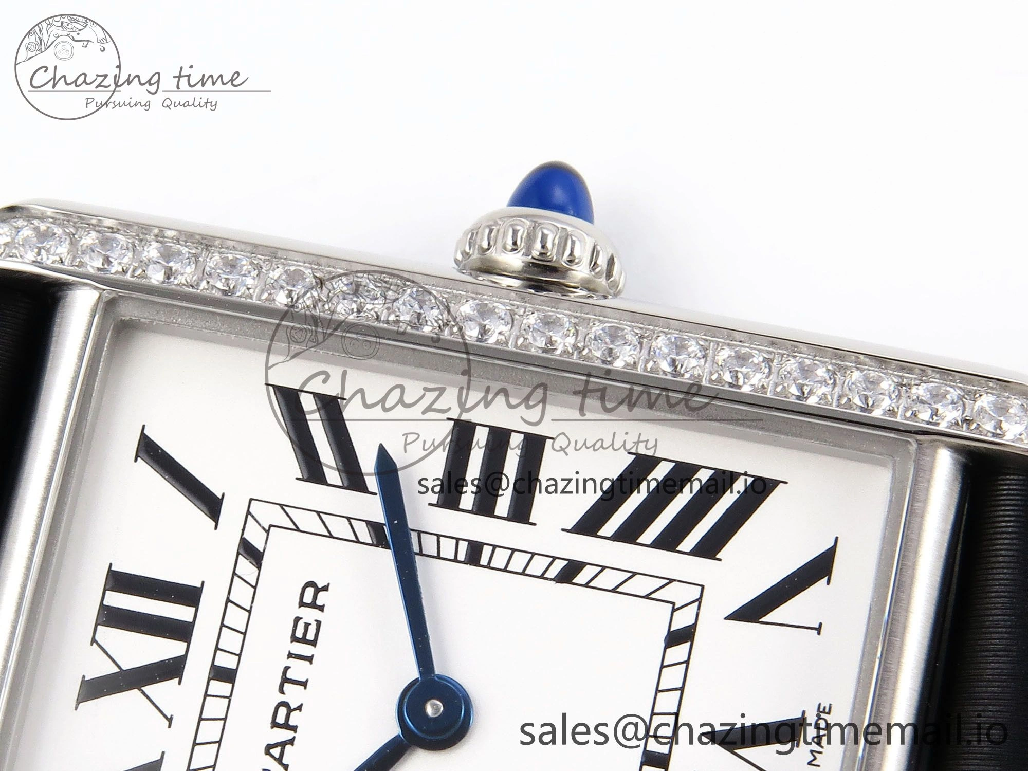 Tank Must SS 25.5mm AF 1:1 Best Edition White Dial Diamonds Bezel on Black Fabric Strap Ronda Quartz Comfortable 5883