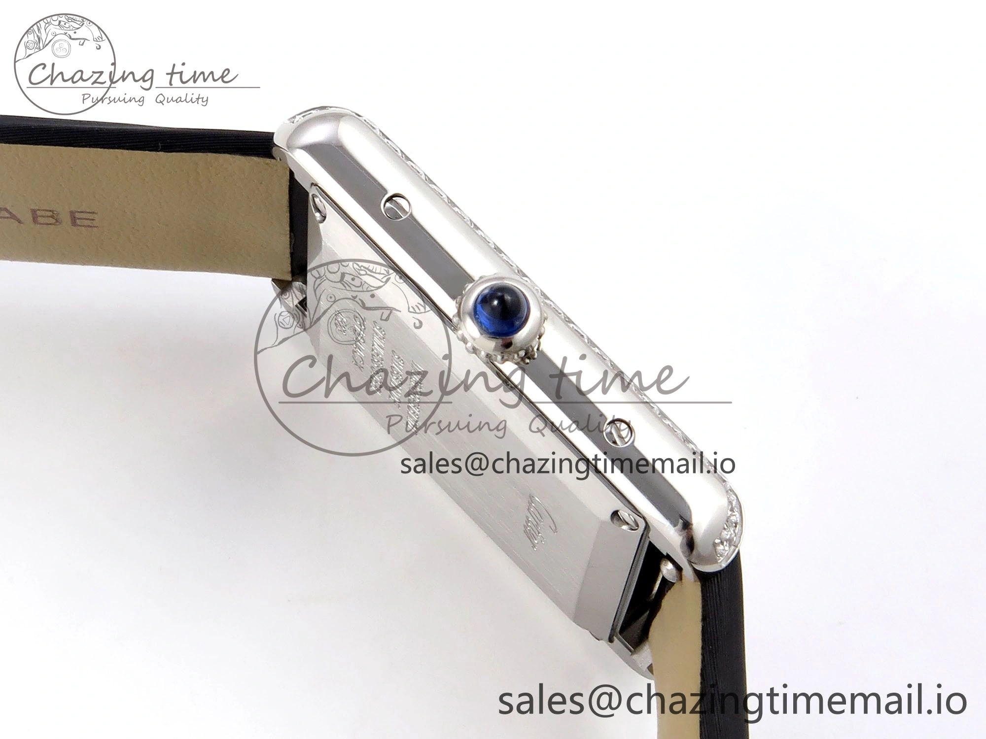 Tank Must SS 25.5mm AF 1:1 Best Edition White Dial Diamonds Bezel on Black Fabric Strap Ronda Quartz Comfortable 5883