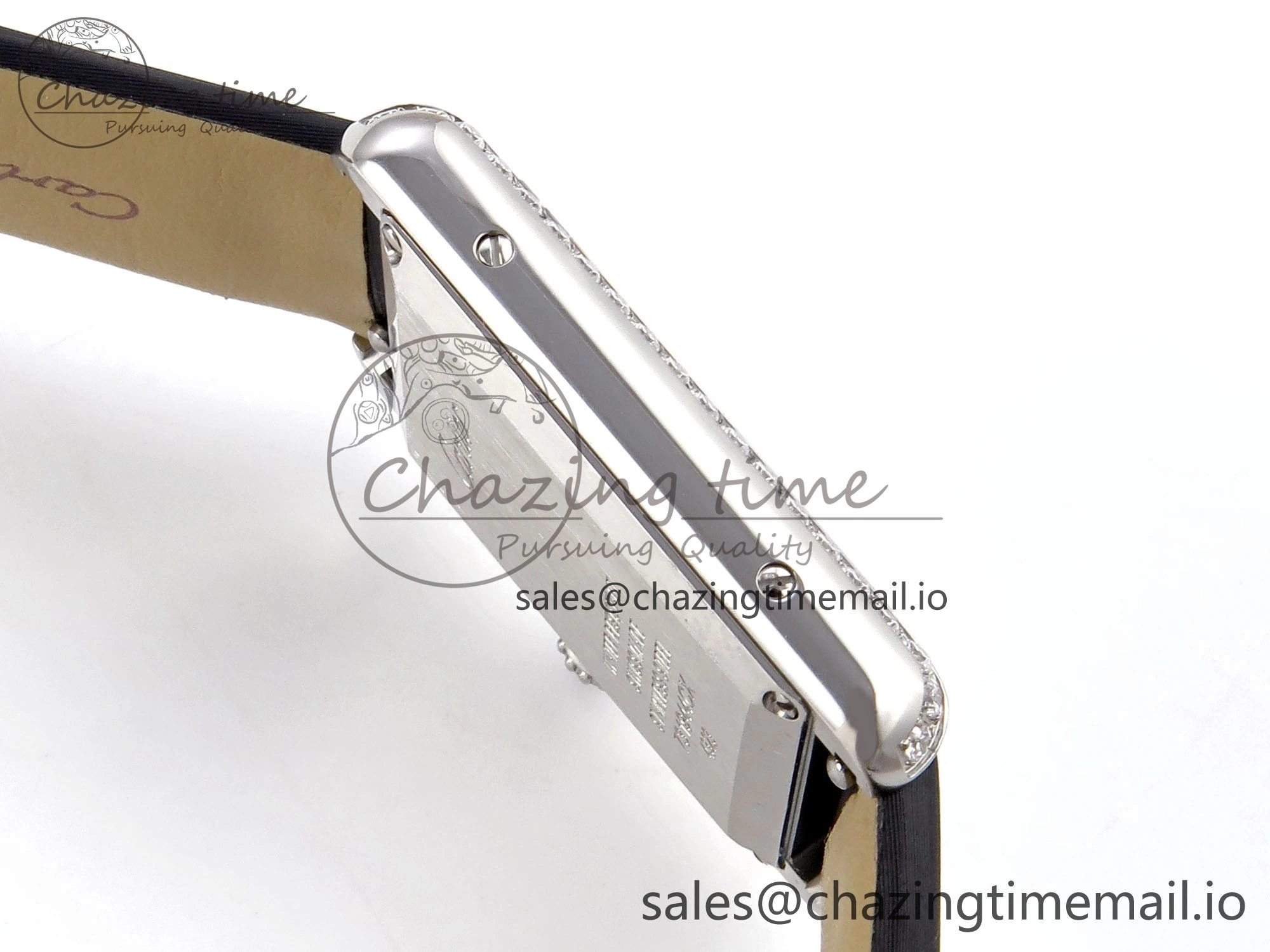 Tank Must SS 25.5mm AF 1:1 Best Edition White Dial Diamonds Bezel on Black Fabric Strap Ronda Quartz Comfortable 5883
