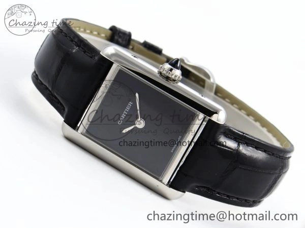 Tank Must Small SS 29mm DRF 1:1 Best Edition Black Dial on Black Leather Strap Swiss Quartz WrinkleFree 5954