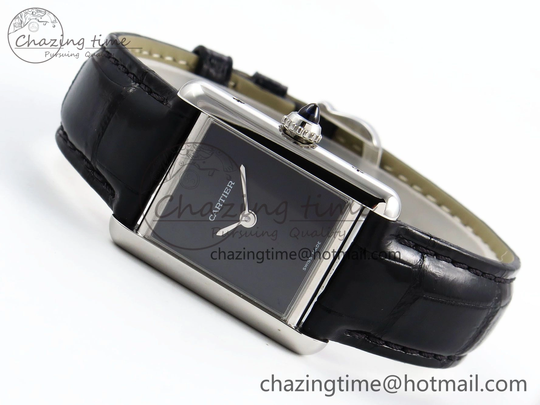 Tank Must Small SS 29mm DRF 1:1 Best Edition Black Dial on Black Leather Strap Swiss Quartz WrinkleFree 5954