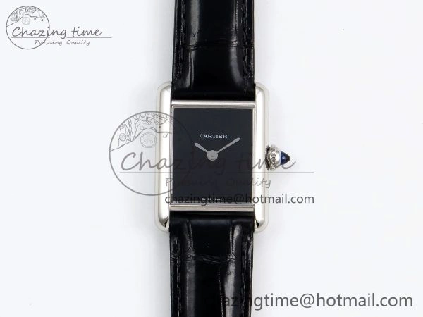 Tank Must Small SS 29mm DRF 1:1 Best Edition Black Dial on Black Leather Strap Swiss Quartz WrinkleFree 5954
