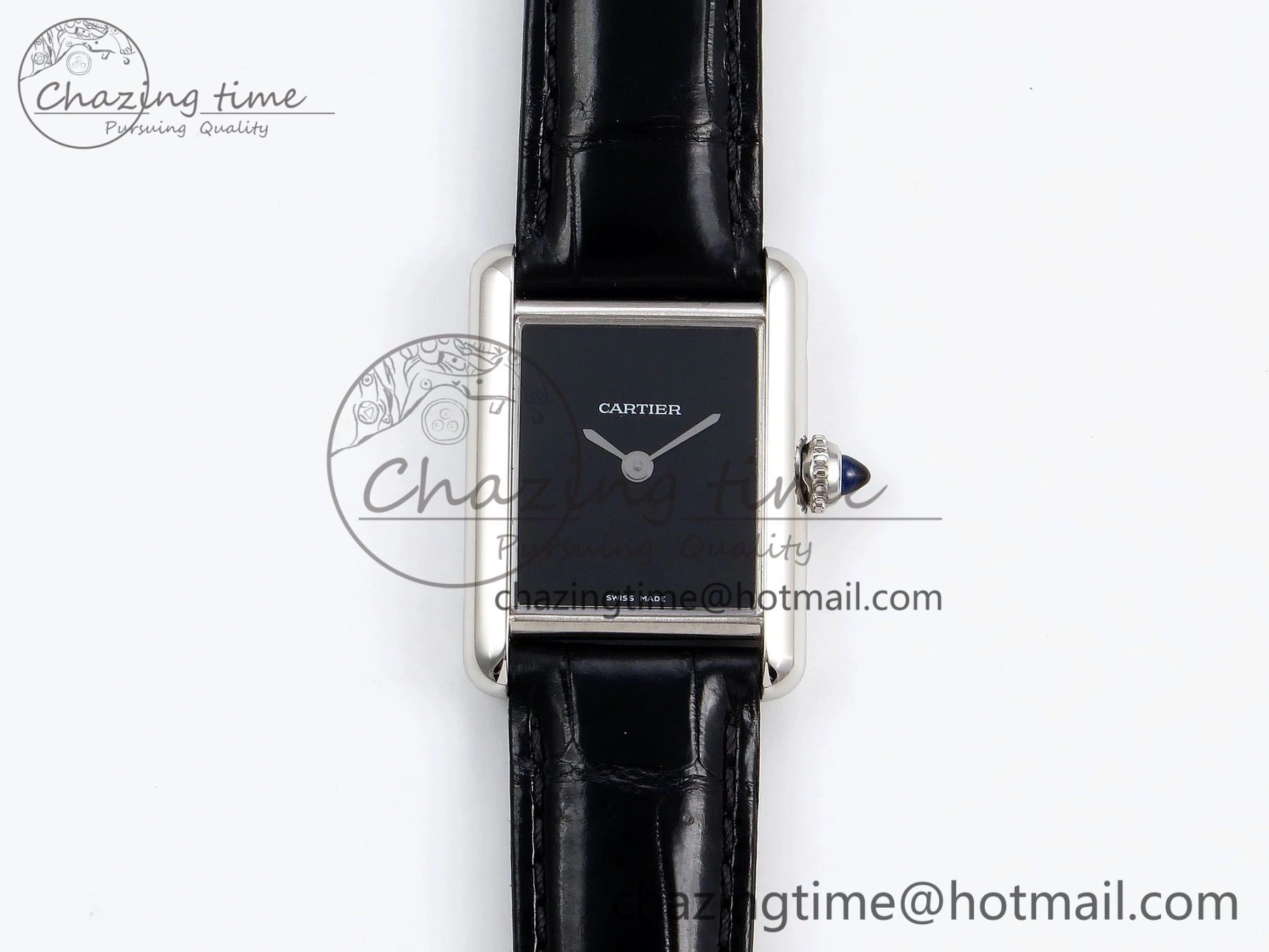 Tank Must Small SS 29mm DRF 1:1 Best Edition Black Dial on Black Leather Strap Swiss Quartz WrinkleFree 5954