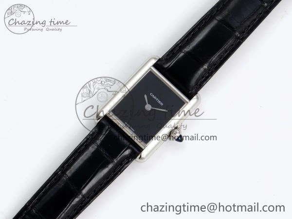 Tank Must Small SS 29mm DRF 1:1 Best Edition Black Dial on Black Leather Strap Swiss Quartz WrinkleFree 5954