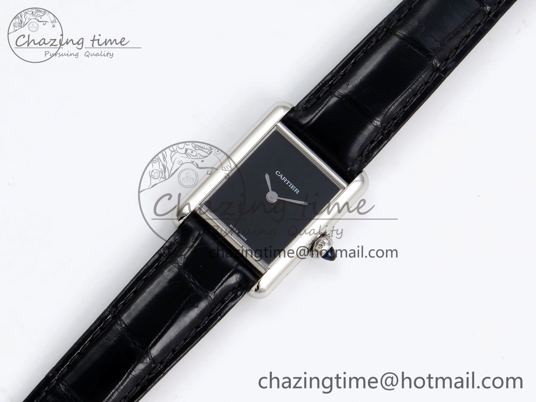 Tank Must Small SS 29mm DRF 1:1 Best Edition Black Dial on Black Leather Strap Swiss Quartz WrinkleFree 5954