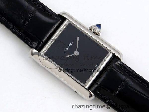 Tank Must Small SS 29mm DRF 1:1 Best Edition Black Dial on Black Leather Strap Swiss Quartz WrinkleFree 5954