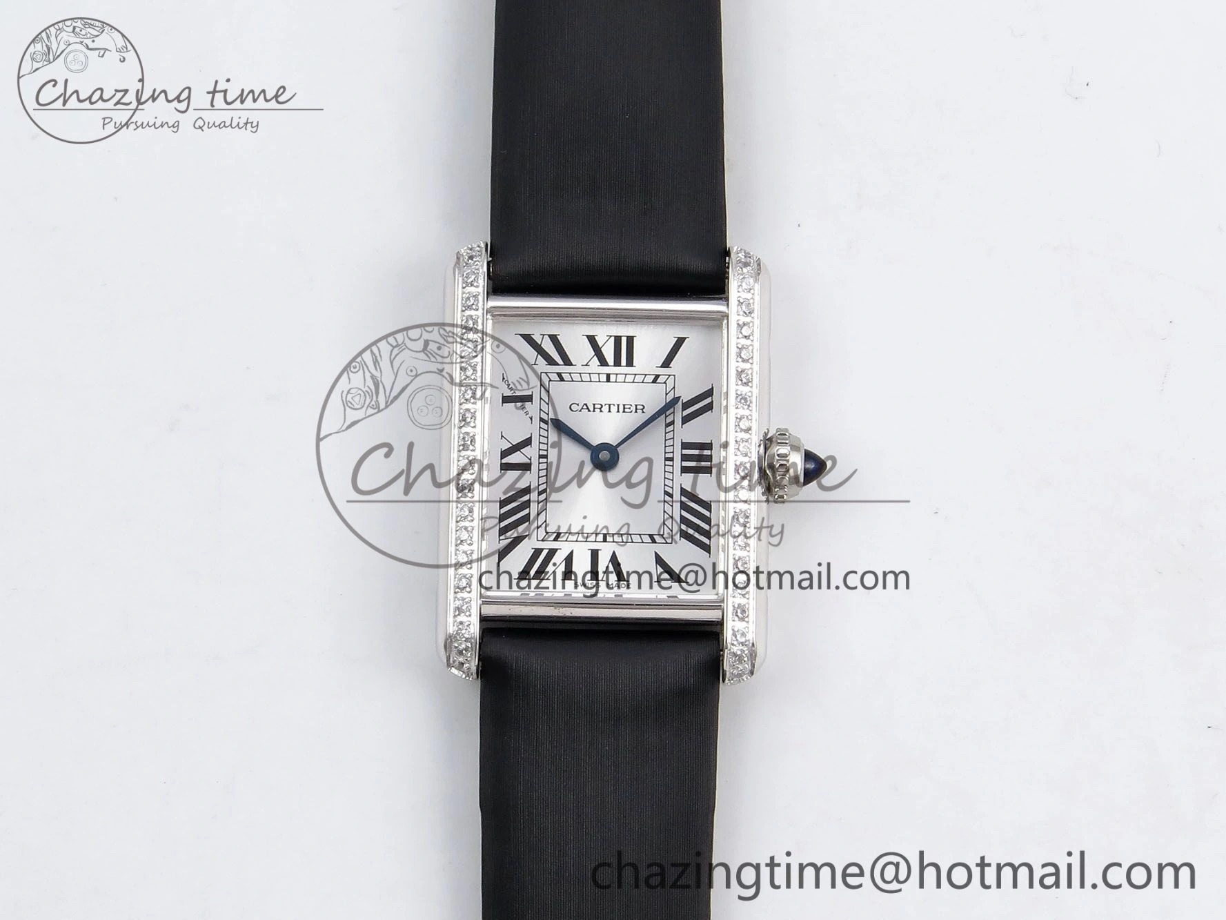 Tank Must Small SS 29mm DRF 1:1 Best Edition White Dial Diamonds Bezel on Black Calfskin Strap Swiss Quartz Stylish 5952