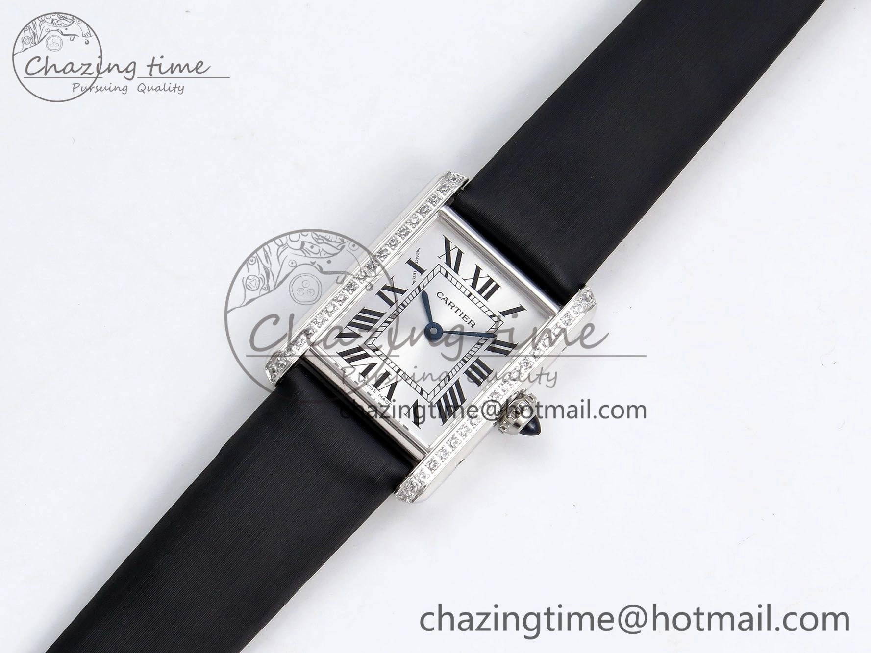 Tank Must Small SS 29mm DRF 1:1 Best Edition White Dial Diamonds Bezel on Black Calfskin Strap Swiss Quartz Stylish 5952