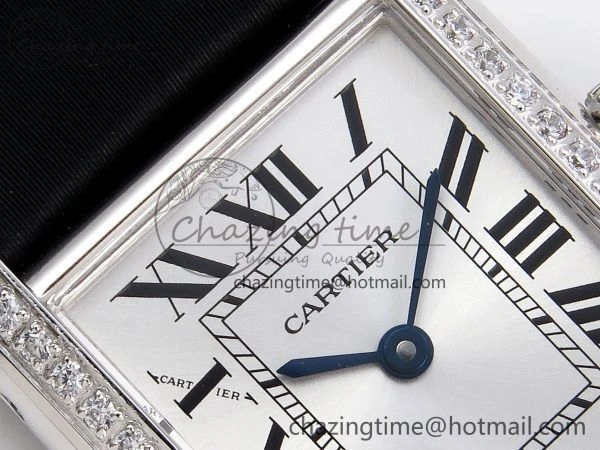 Tank Must Small SS 29mm DRF 1:1 Best Edition White Dial Diamonds Bezel on Black Calfskin Strap Swiss Quartz Stylish 5952
