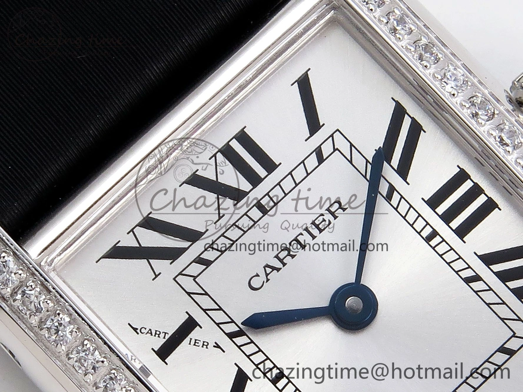 Tank Must Small SS 29mm DRF 1:1 Best Edition White Dial Diamonds Bezel on Black Calfskin Strap Swiss Quartz Stylish 5952