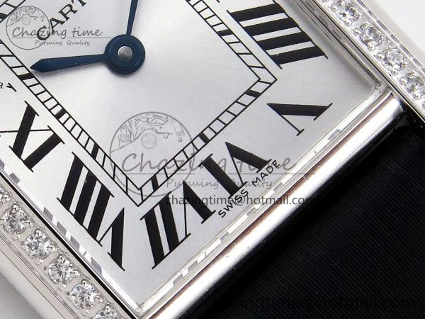 Tank Must Small SS 29mm DRF 1:1 Best Edition White Dial Diamonds Bezel on Black Calfskin Strap Swiss Quartz Stylish 5952