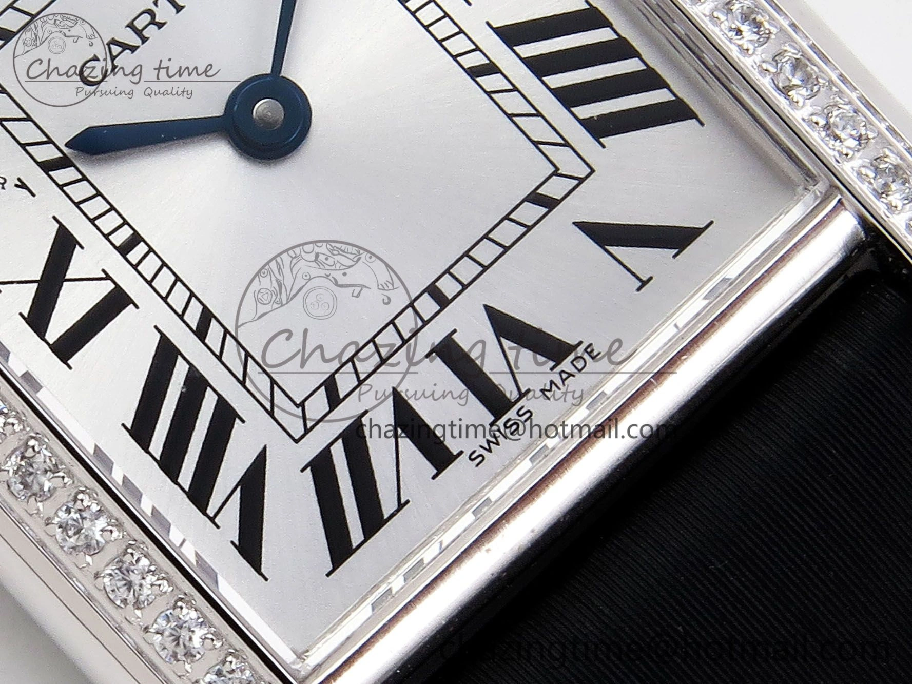 Tank Must Small SS 29mm DRF 1:1 Best Edition White Dial Diamonds Bezel on Black Calfskin Strap Swiss Quartz Stylish 5952