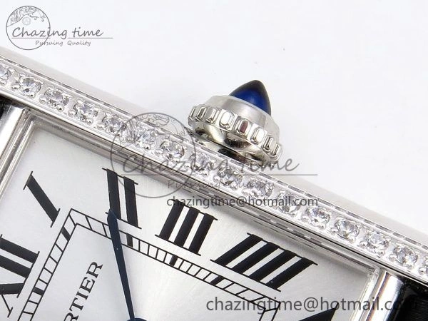 Tank Must Small SS 29mm DRF 1:1 Best Edition White Dial Diamonds Bezel on Black Calfskin Strap Swiss Quartz Stylish 5952