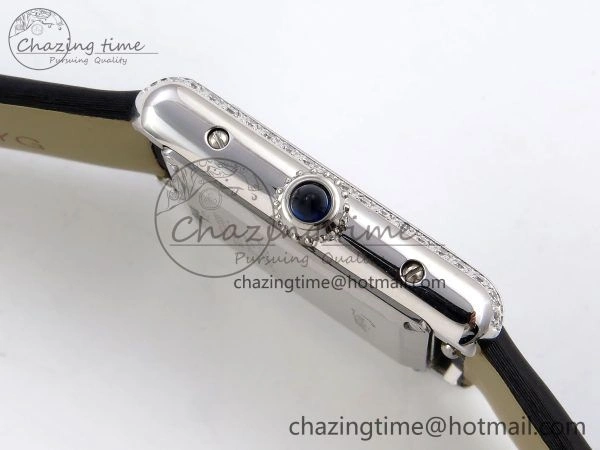 Tank Must Small SS 29mm DRF 1:1 Best Edition White Dial Diamonds Bezel on Black Calfskin Strap Swiss Quartz Stylish 5952