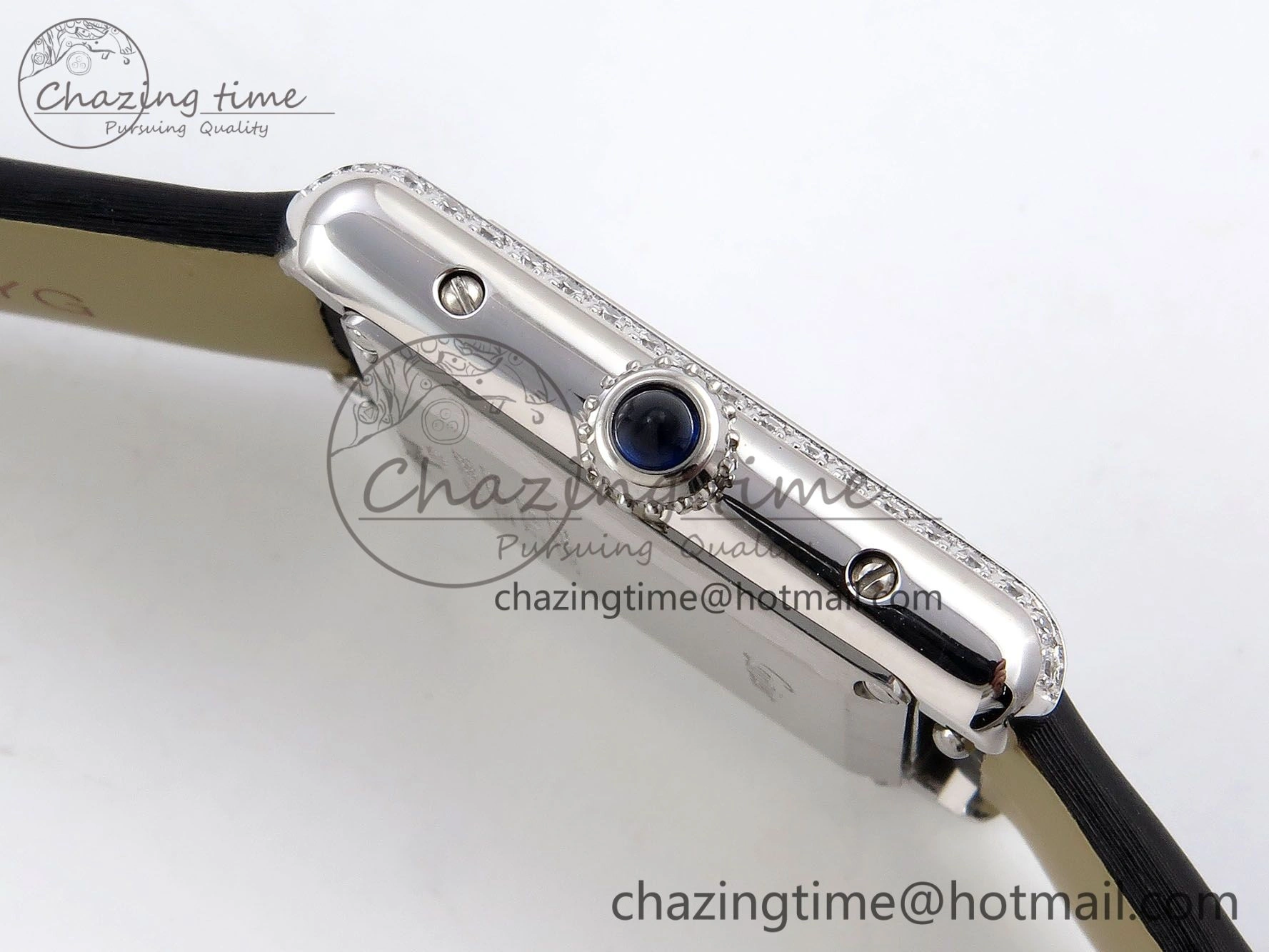 Tank Must Small SS 29mm DRF 1:1 Best Edition White Dial Diamonds Bezel on Black Calfskin Strap Swiss Quartz Stylish 5952
