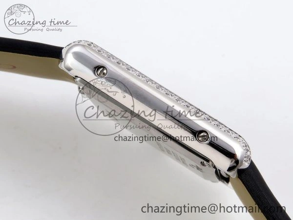 Tank Must Small SS 29mm DRF 1:1 Best Edition White Dial Diamonds Bezel on Black Calfskin Strap Swiss Quartz Stylish 5952