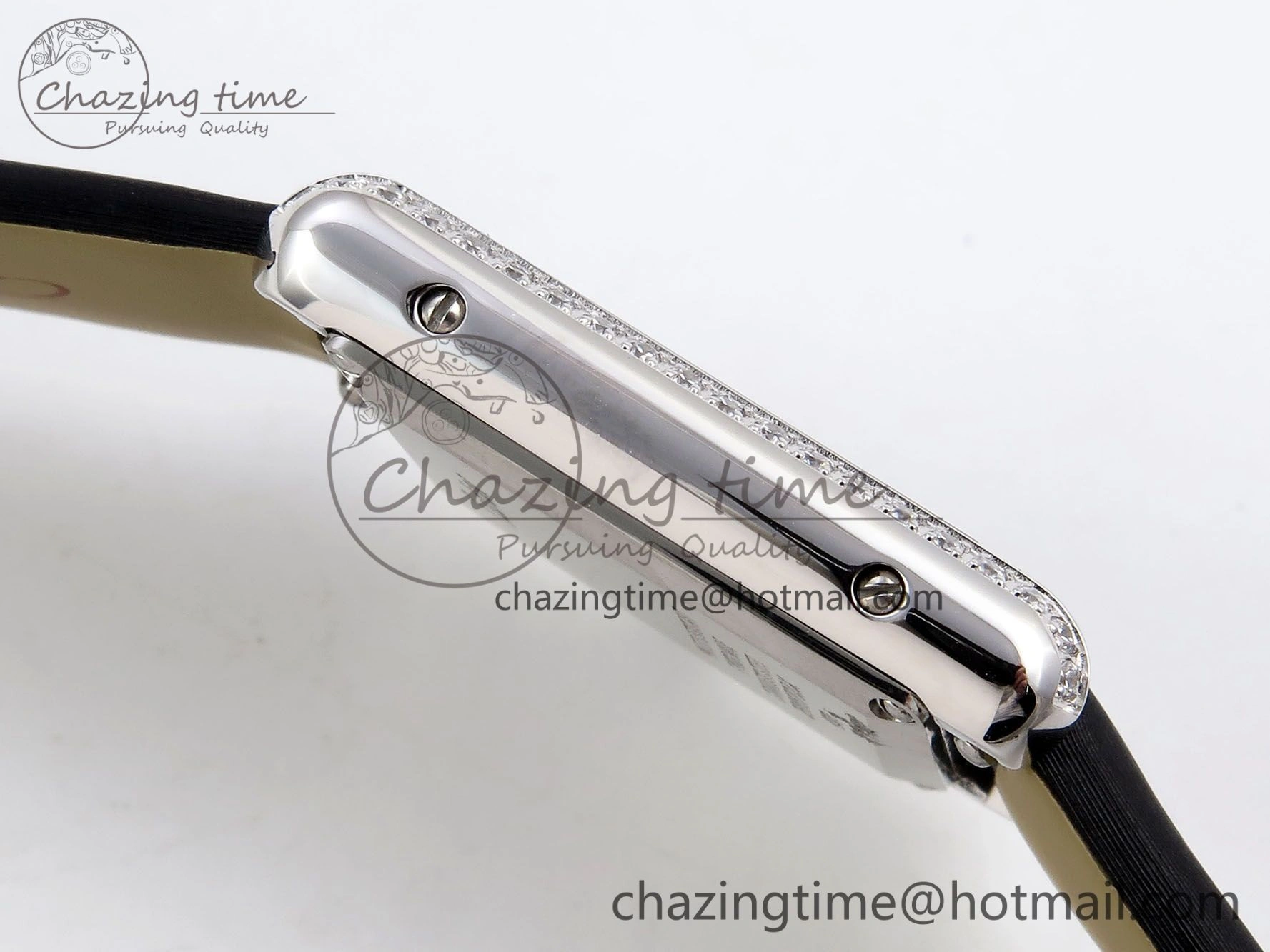 Tank Must Small SS 29mm DRF 1:1 Best Edition White Dial Diamonds Bezel on Black Calfskin Strap Swiss Quartz Stylish 5952