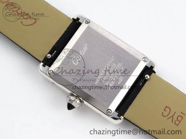 Tank Must Small SS 29mm DRF 1:1 Best Edition White Dial Diamonds Bezel on Black Calfskin Strap Swiss Quartz Stylish 5952