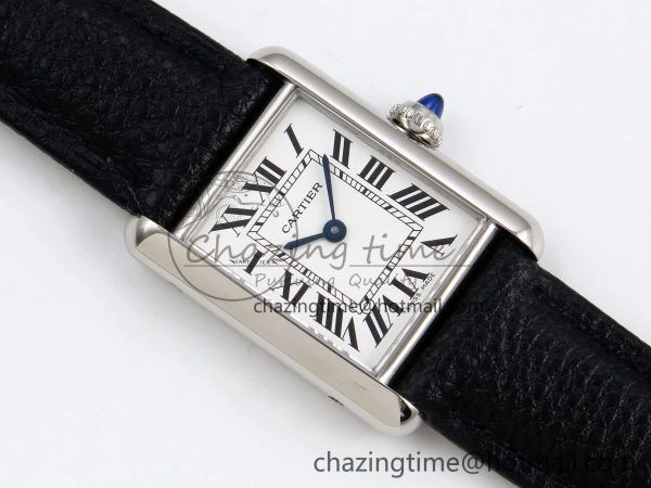 Tank Must Small SS 29mm DRF 1:1 Best Edition White Dial on Black Leather Strap Swiss Quartz MultiPurpose 5947