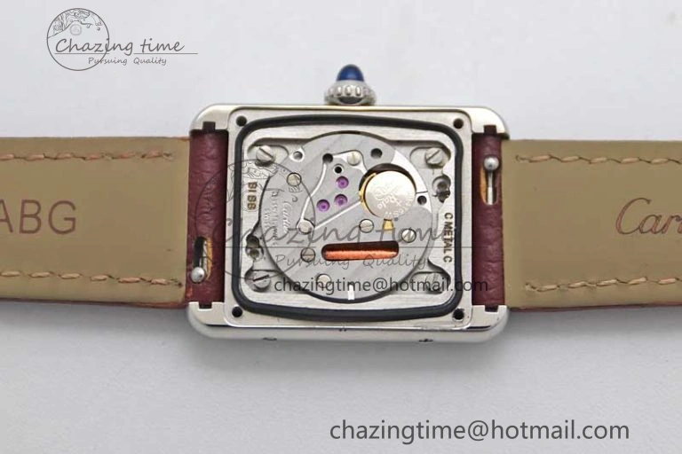 ComfortFit Tank Must Small SS K11F 1:1 Best Edition White Dial Diamonds Bezel on Red Leather Strap Ronda Quartz 6063