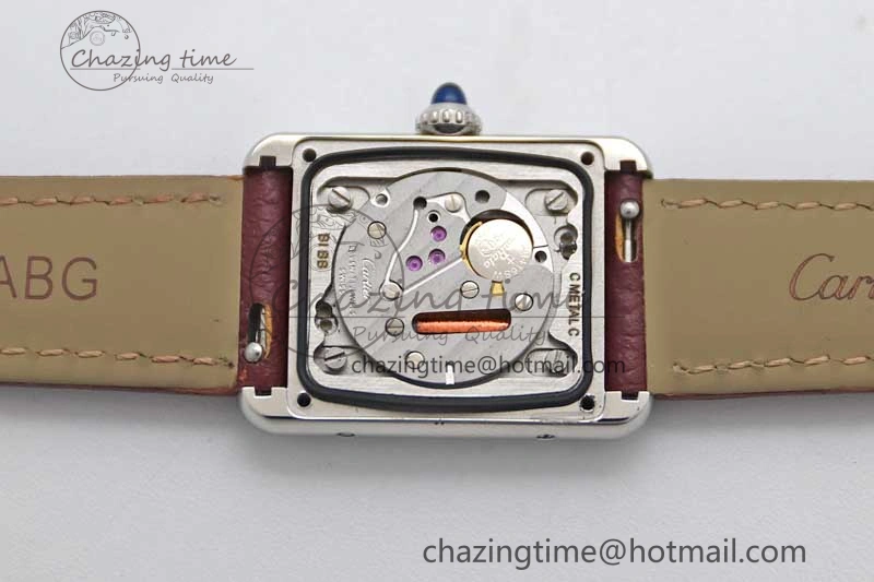 ComfortFit Tank Must Small SS K11F 1:1 Best Edition White Dial Diamonds Bezel on Red Leather Strap Ronda Quartz 6063
