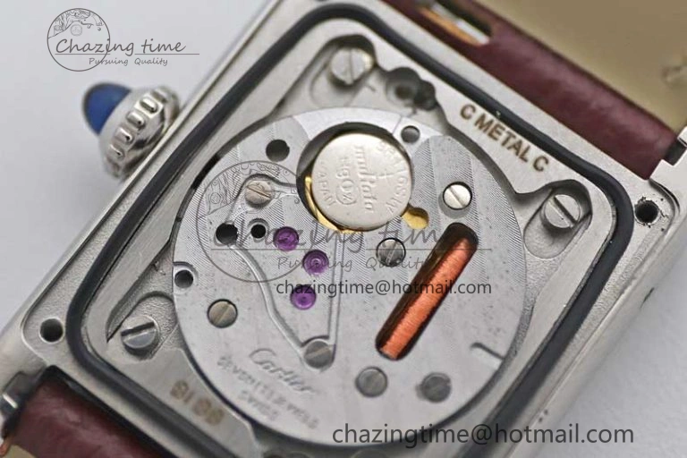 ComfortFit Tank Must Small SS K11F 1:1 Best Edition White Dial Diamonds Bezel on Red Leather Strap Ronda Quartz 6063