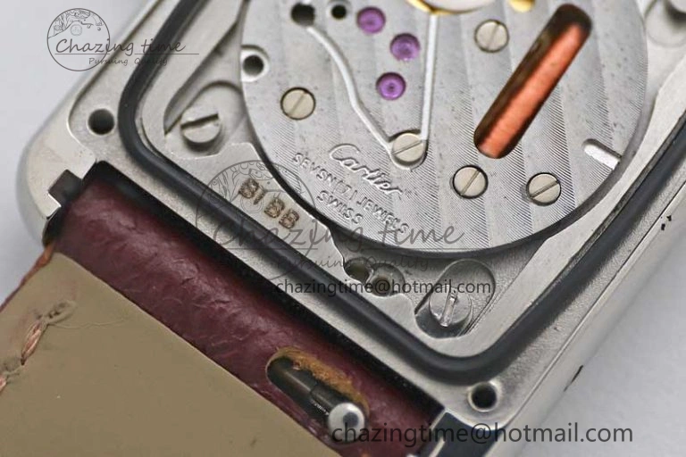 ComfortFit Tank Must Small SS K11F 1:1 Best Edition White Dial Diamonds Bezel on Red Leather Strap Ronda Quartz 6063