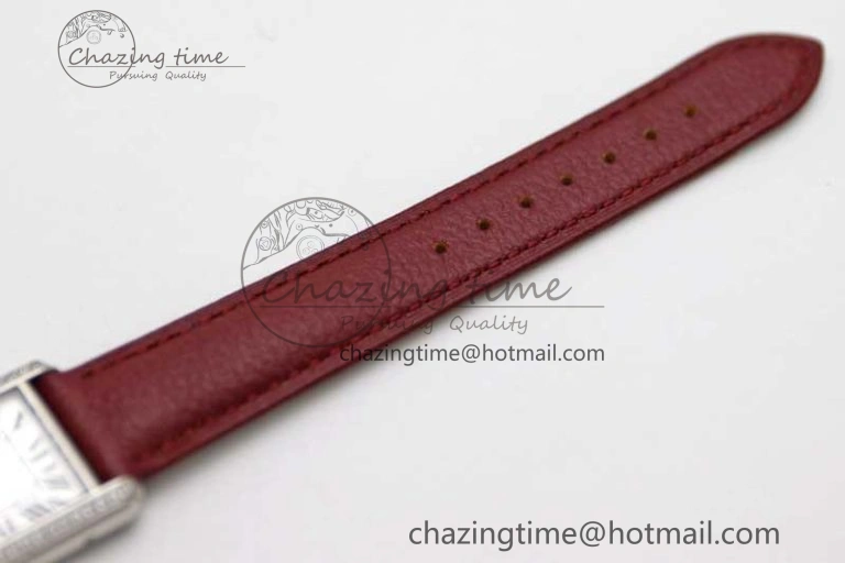 ComfortFit Tank Must Small SS K11F 1:1 Best Edition White Dial Diamonds Bezel on Red Leather Strap Ronda Quartz 6063