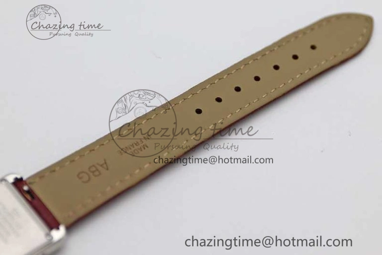 ComfortFit Tank Must Small SS K11F 1:1 Best Edition White Dial Diamonds Bezel on Red Leather Strap Ronda Quartz 6063