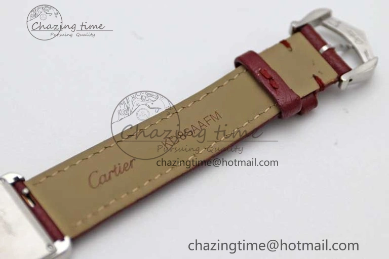 ComfortFit Tank Must Small SS K11F 1:1 Best Edition White Dial Diamonds Bezel on Red Leather Strap Ronda Quartz 6063