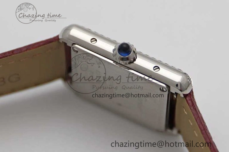 ComfortFit Tank Must Small SS K11F 1:1 Best Edition White Dial Diamonds Bezel on Red Leather Strap Ronda Quartz 6063