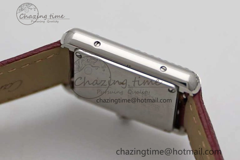 ComfortFit Tank Must Small SS K11F 1:1 Best Edition White Dial Diamonds Bezel on Red Leather Strap Ronda Quartz 6063