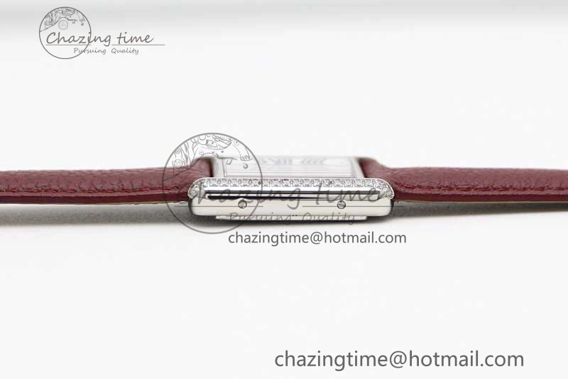 ComfortFit Tank Must Small SS K11F 1:1 Best Edition White Dial Diamonds Bezel on Red Leather Strap Ronda Quartz 6063