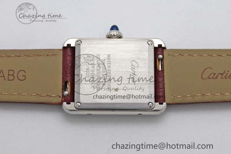 ComfortFit Tank Must Small SS K11F 1:1 Best Edition White Dial Diamonds Bezel on Red Leather Strap Ronda Quartz 6063