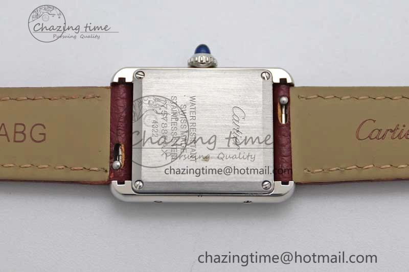 ComfortFit Tank Must Small SS K11F 1:1 Best Edition White Dial Diamonds Bezel on Red Leather Strap Ronda Quartz 6063