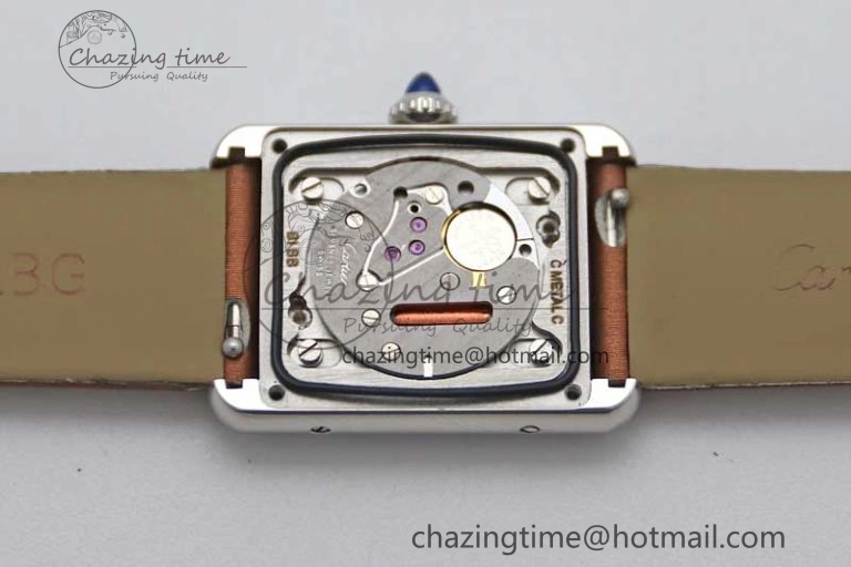 FashionForward Tank Must Small SS K11F 1:1 Best Edition White Dial Diamonds Bezel on Satin Leather Strap Ronda Quartz 6066