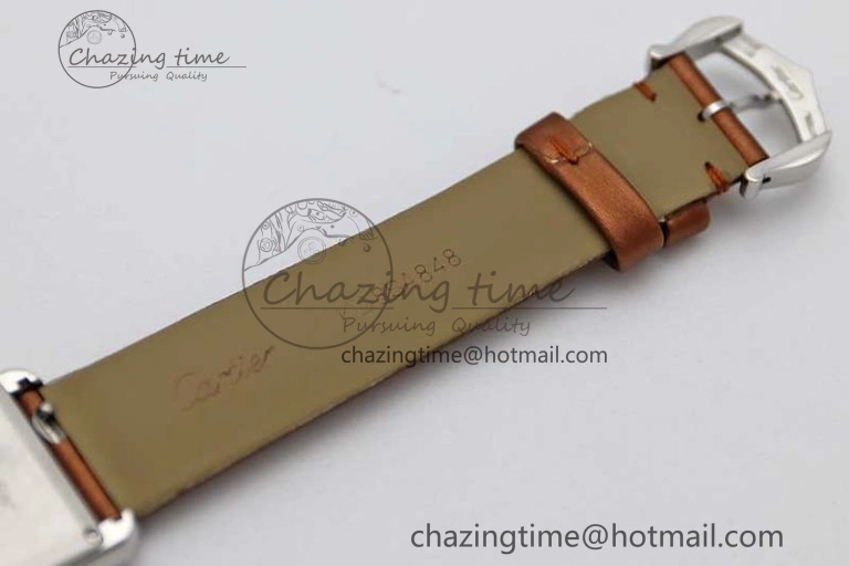 FashionForward Tank Must Small SS K11F 1:1 Best Edition White Dial Diamonds Bezel on Satin Leather Strap Ronda Quartz 6066