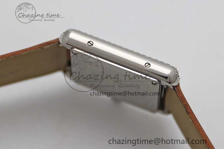 FashionForward Tank Must Small SS K11F 1:1 Best Edition White Dial Diamonds Bezel on Satin Leather Strap Ronda Quartz 6066