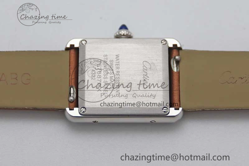 FashionForward Tank Must Small SS K11F 1:1 Best Edition White Dial Diamonds Bezel on Satin Leather Strap Ronda Quartz 6066