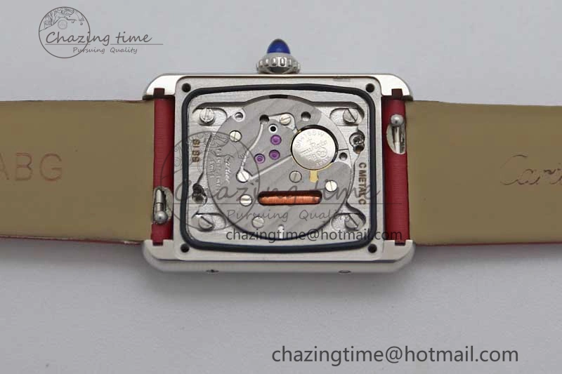 Tank Must Small SS K11F 1:1 Best Edition White Dial Diamonds Bezel on Satin Leather Strap Ronda Quartz StreetReady 10225