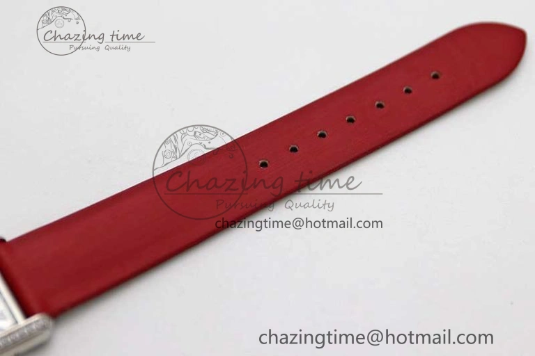 Tank Must Small SS K11F 1:1 Best Edition White Dial Diamonds Bezel on Satin Leather Strap Ronda Quartz StreetReady 10225