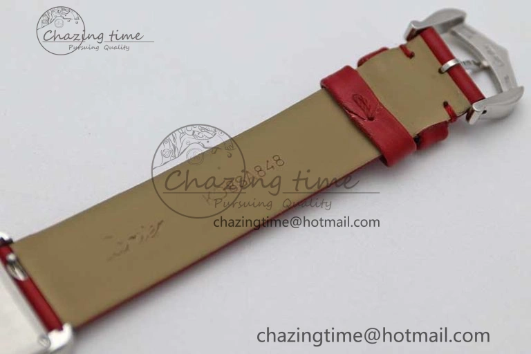 Tank Must Small SS K11F 1:1 Best Edition White Dial Diamonds Bezel on Satin Leather Strap Ronda Quartz StreetReady 10225